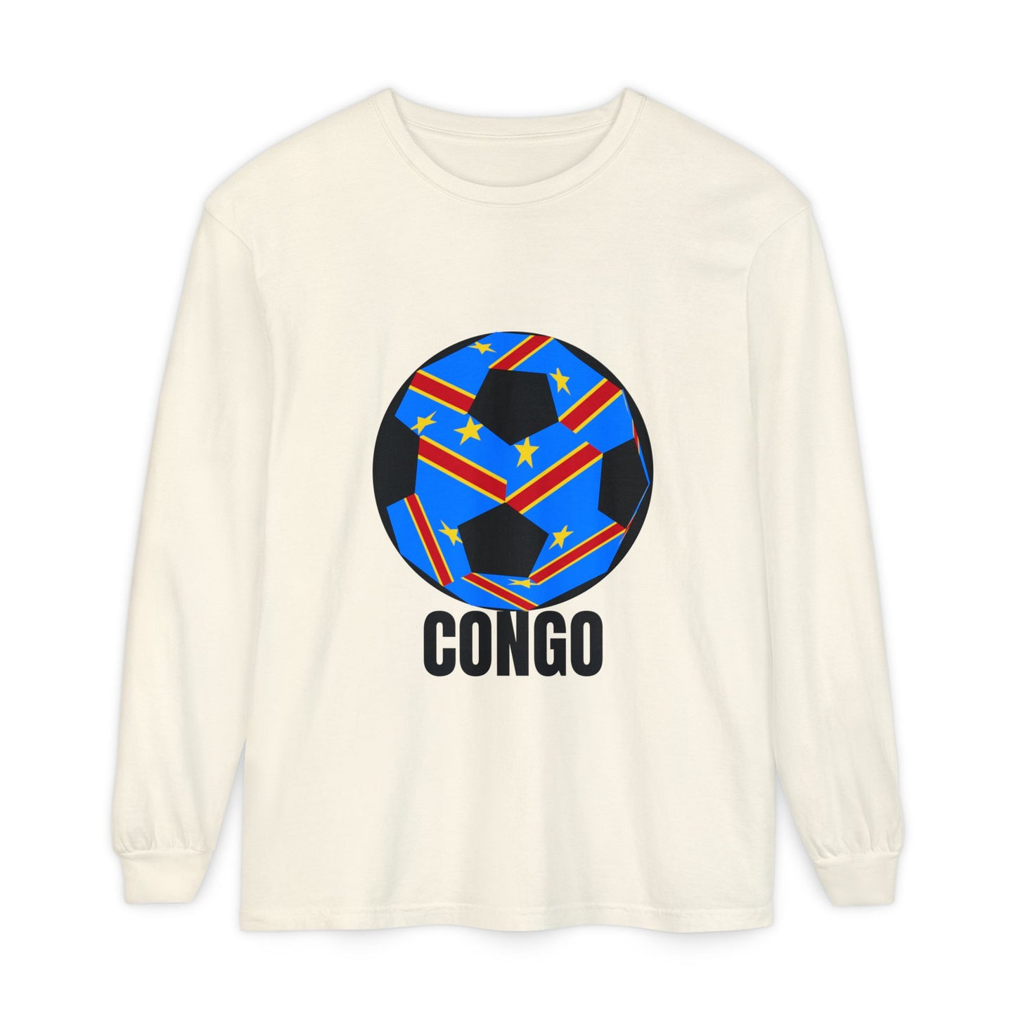 Congo Fan Specialty Soccer Ball Design T Shirt Long Sleeve T-Shirt Black Text