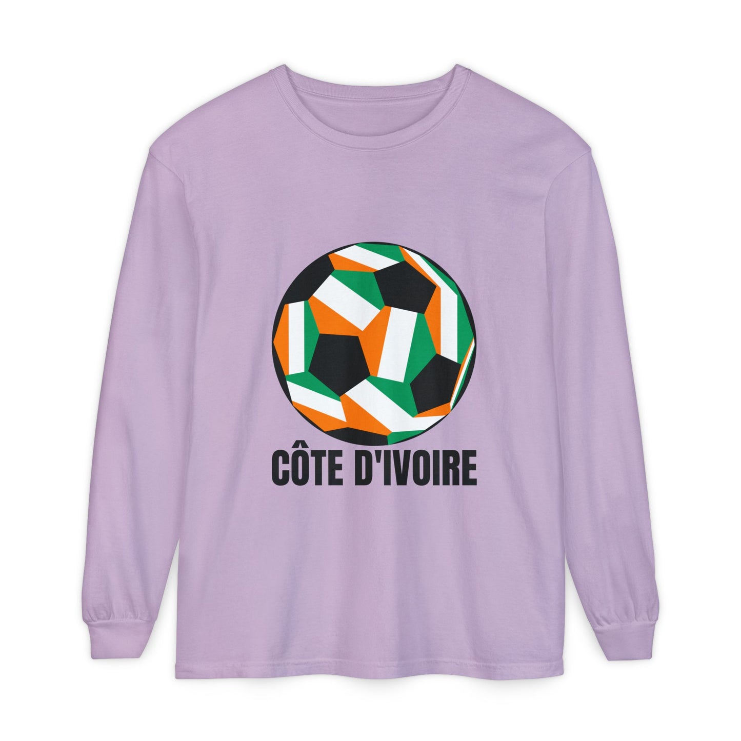 Cote D Ivoire Fan Specialty Soccer Ball Design Long Sleeve Tee