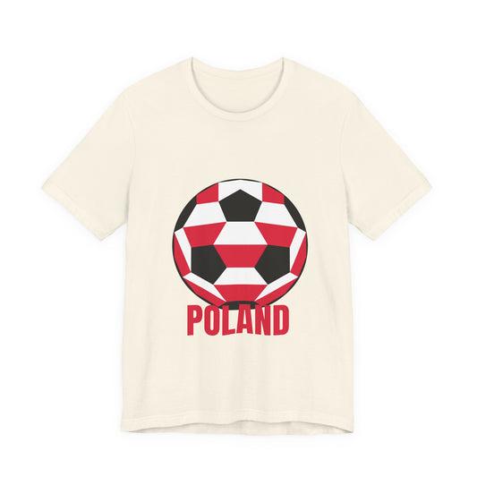 Poland Fan Specialty Soccer Ball Design T Shirt Red Text