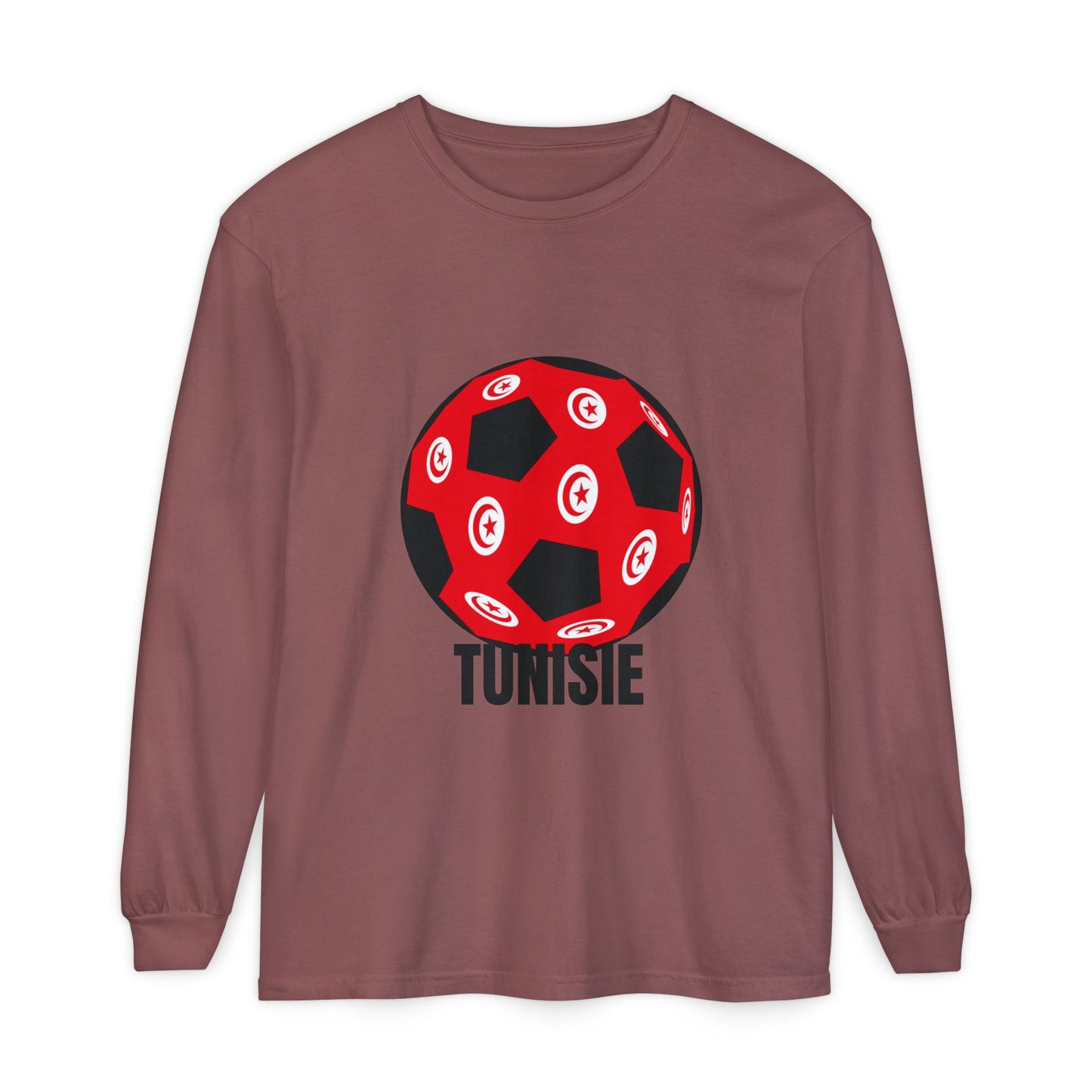 Tunisie Fan Specialty Soccer Ball Design Long Sleeve Tee Black Text