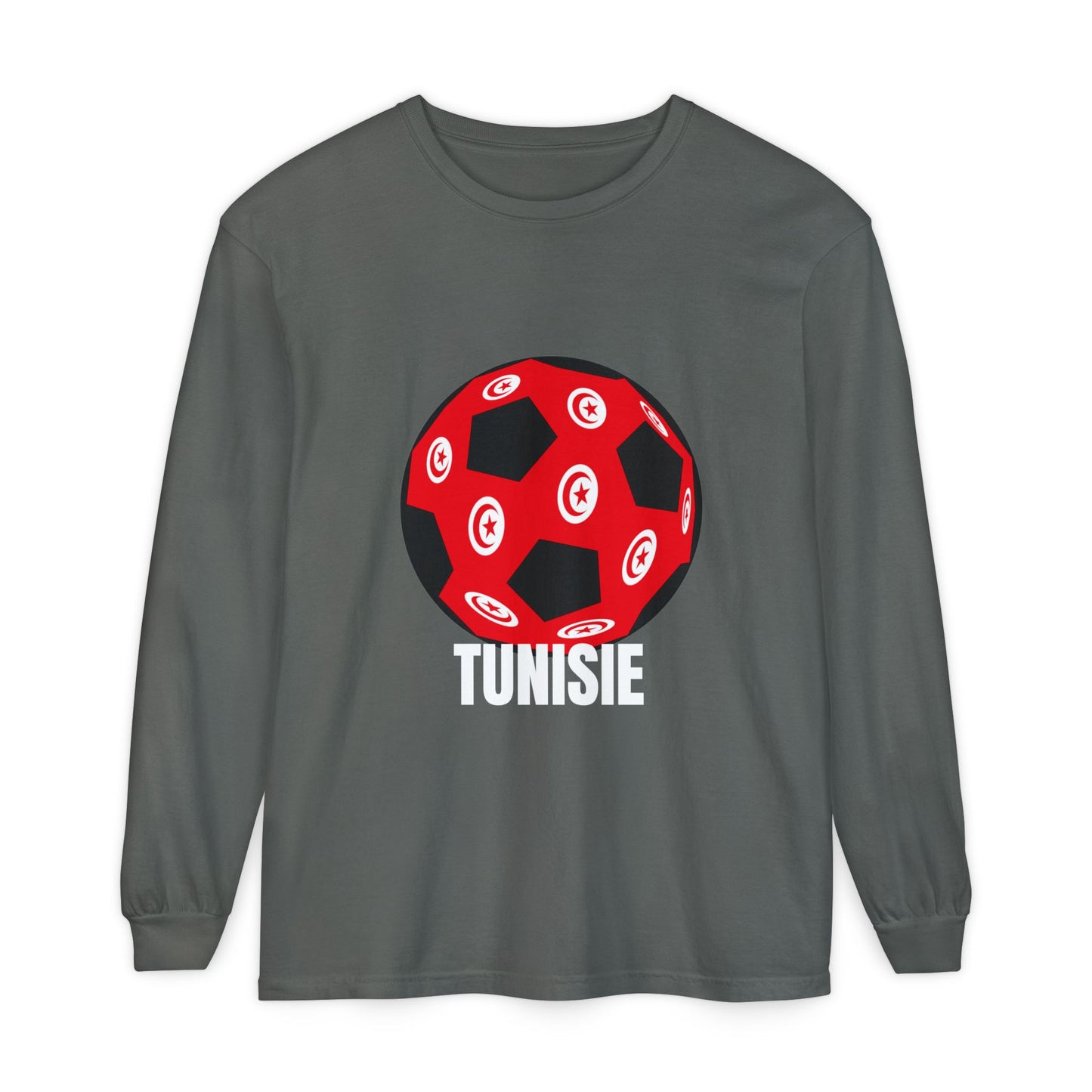 Tunisie Fan Specialty Soccer Ball Design Long Sleeve Tee White Text