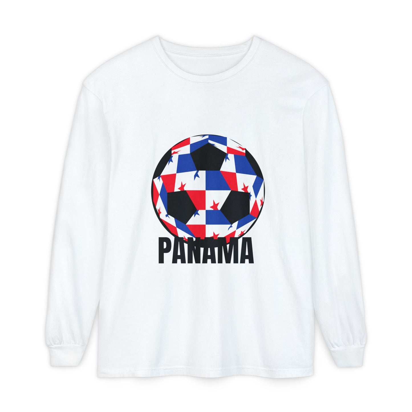 Panama Fan Specialty Soccer Ball Design T Shirt Long Sleeve Tee Black Text