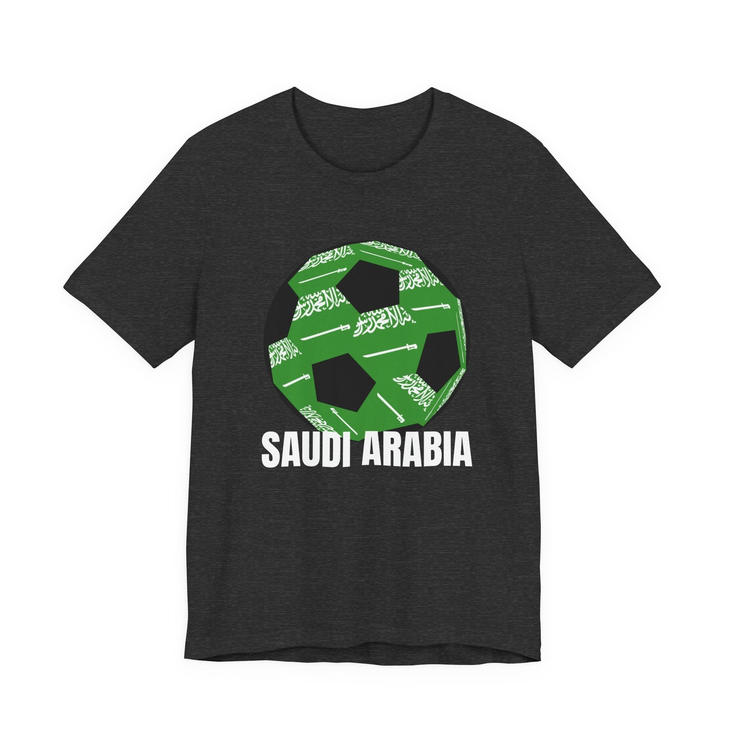 Saudi Arabia Fan Specialty Soccer Ball Design T Shirt White Text