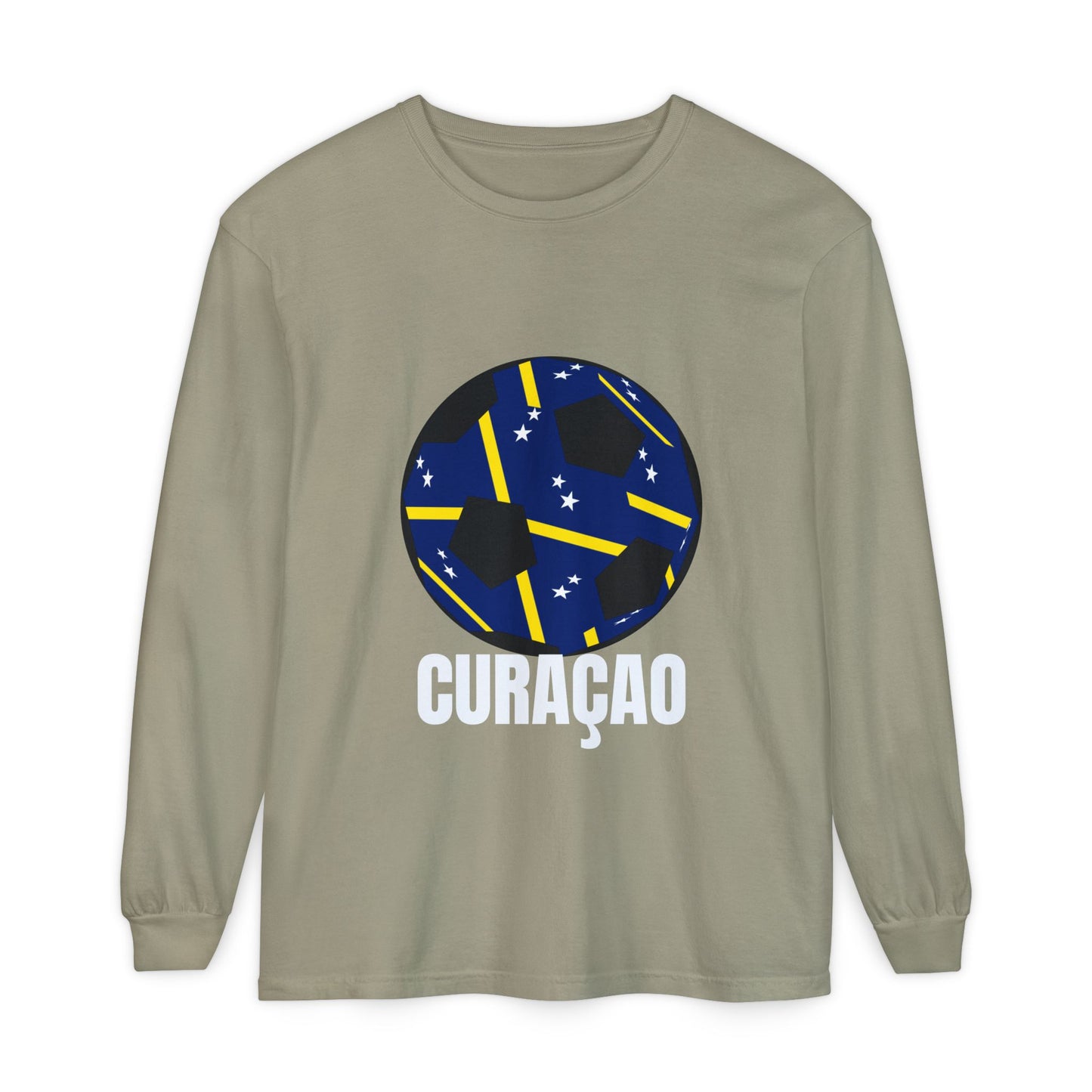 Curacao Fan Specialty Soccer Ball Design Long Sleeve Tee