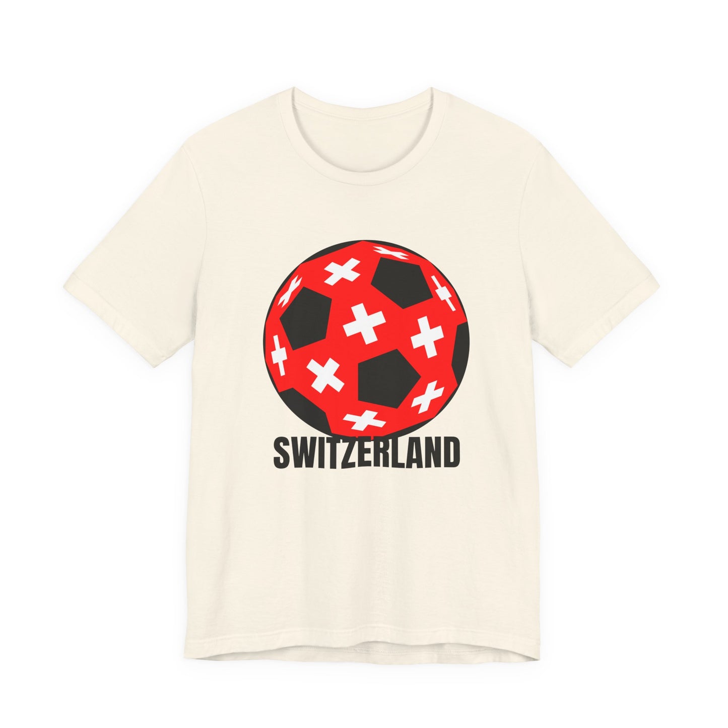 Switzerland Fan Specialty Soccer Ball Design T Shirt Black Text