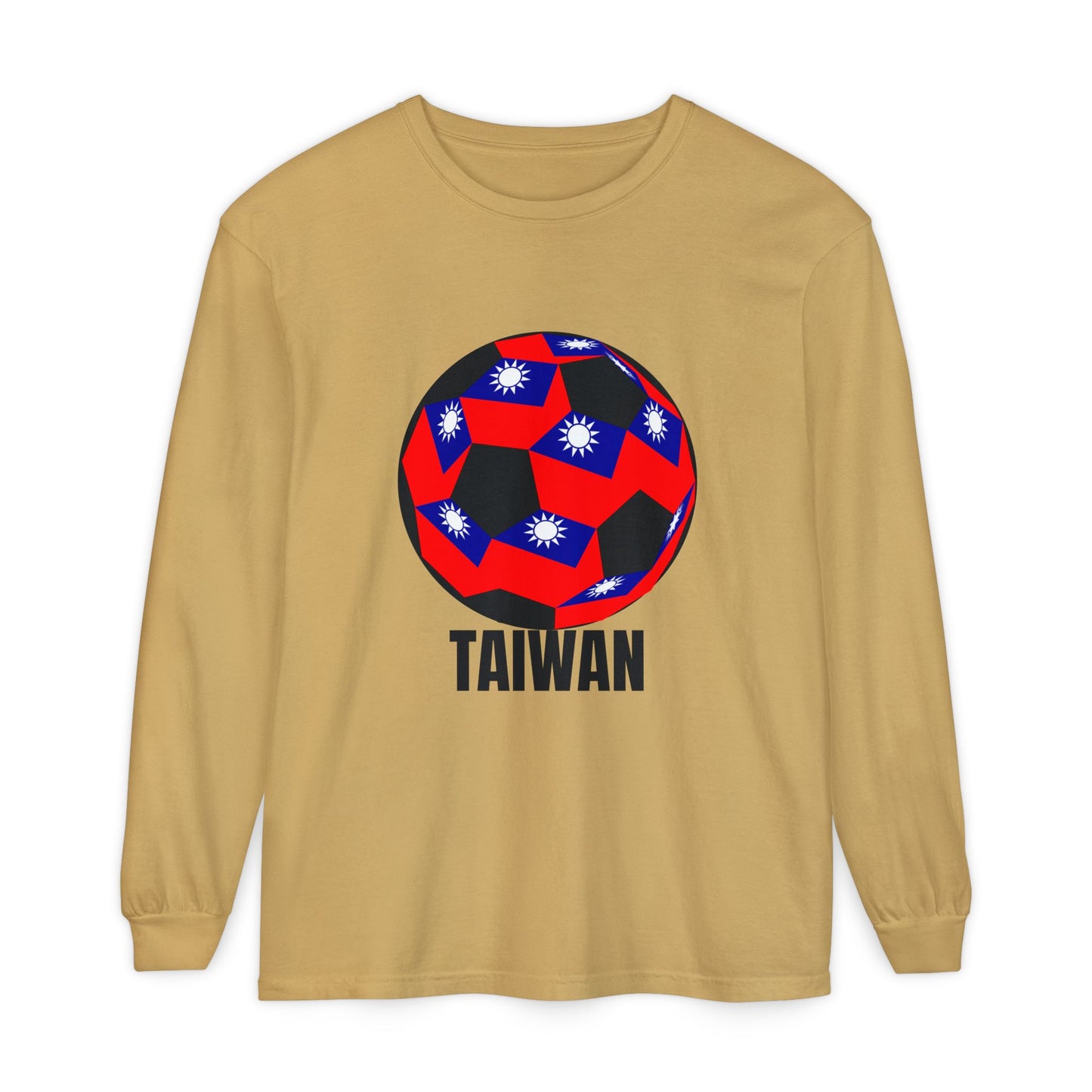 Taiwan Flag Soccer Ball Long Sleeve Tee Black Text