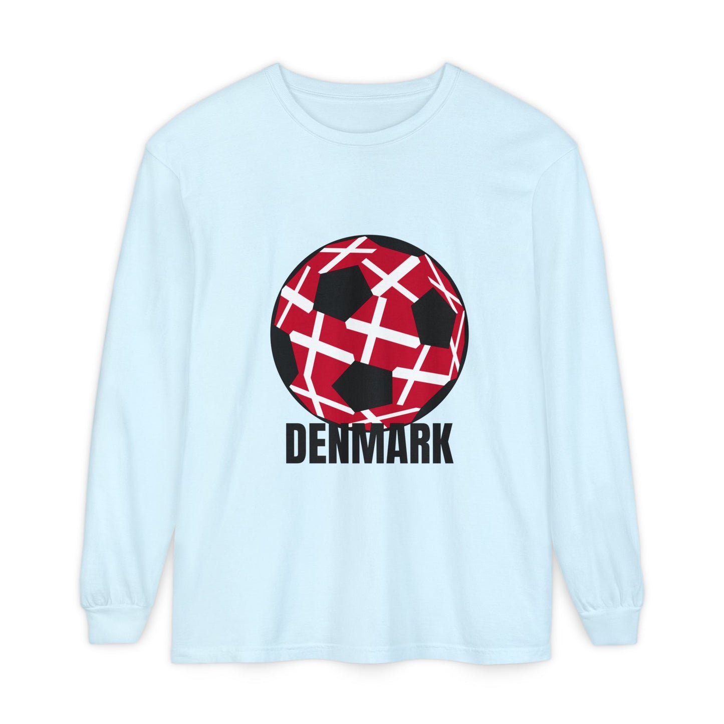 Denmark Fan Specialty Soccer Ball Design Long Sleeve T-Shirt