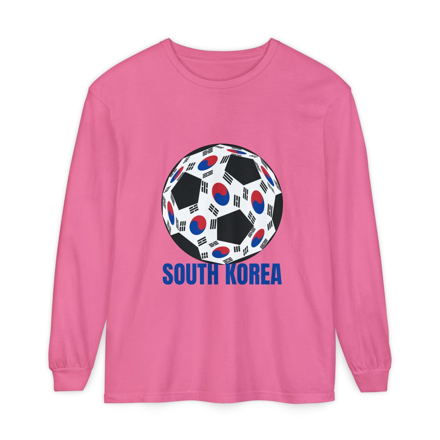 South Korea Fan Specialty Soccer Ball Design Long Sleeve Tee Blue Print