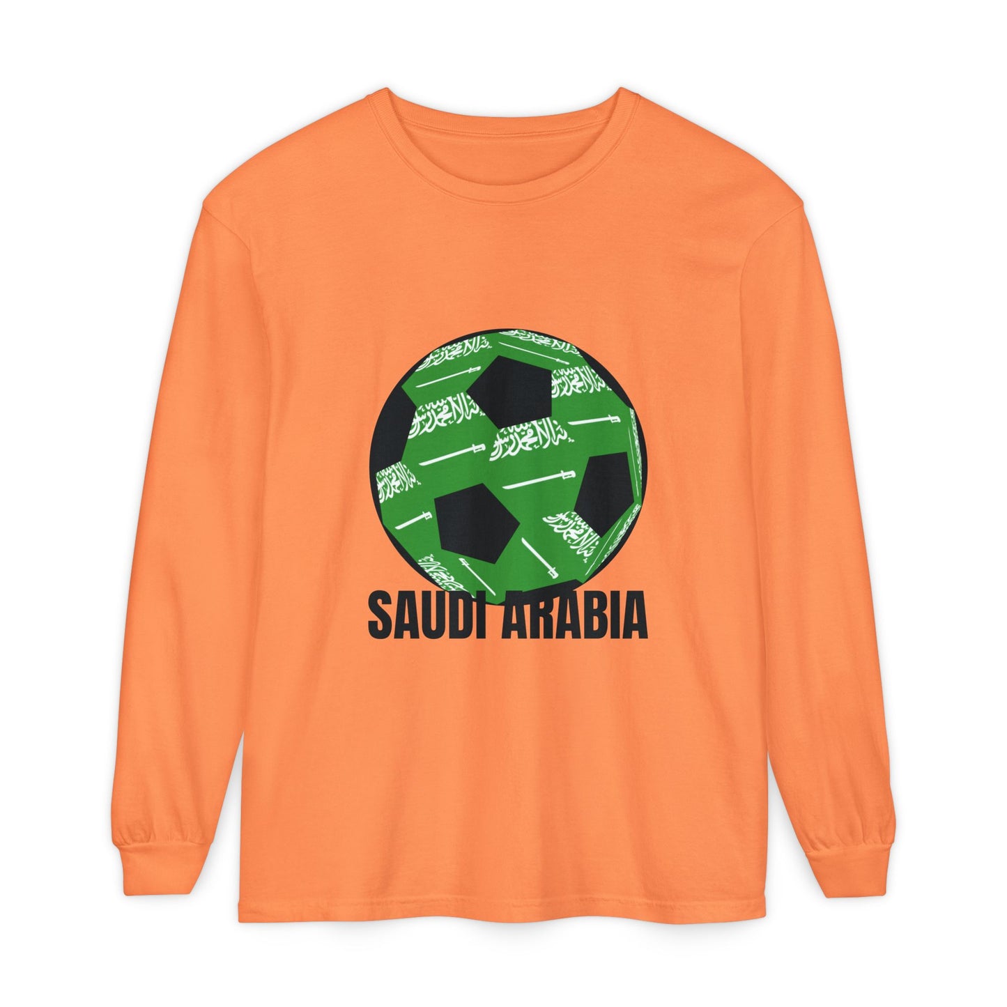 Saudi Arabia Fan Specialty Soccer Ball Design  Long Sleeve Shirt Black Text