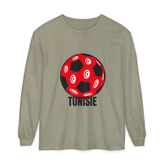 Tunisie Fan Specialty Soccer Ball Design Long Sleeve Tee Black Text