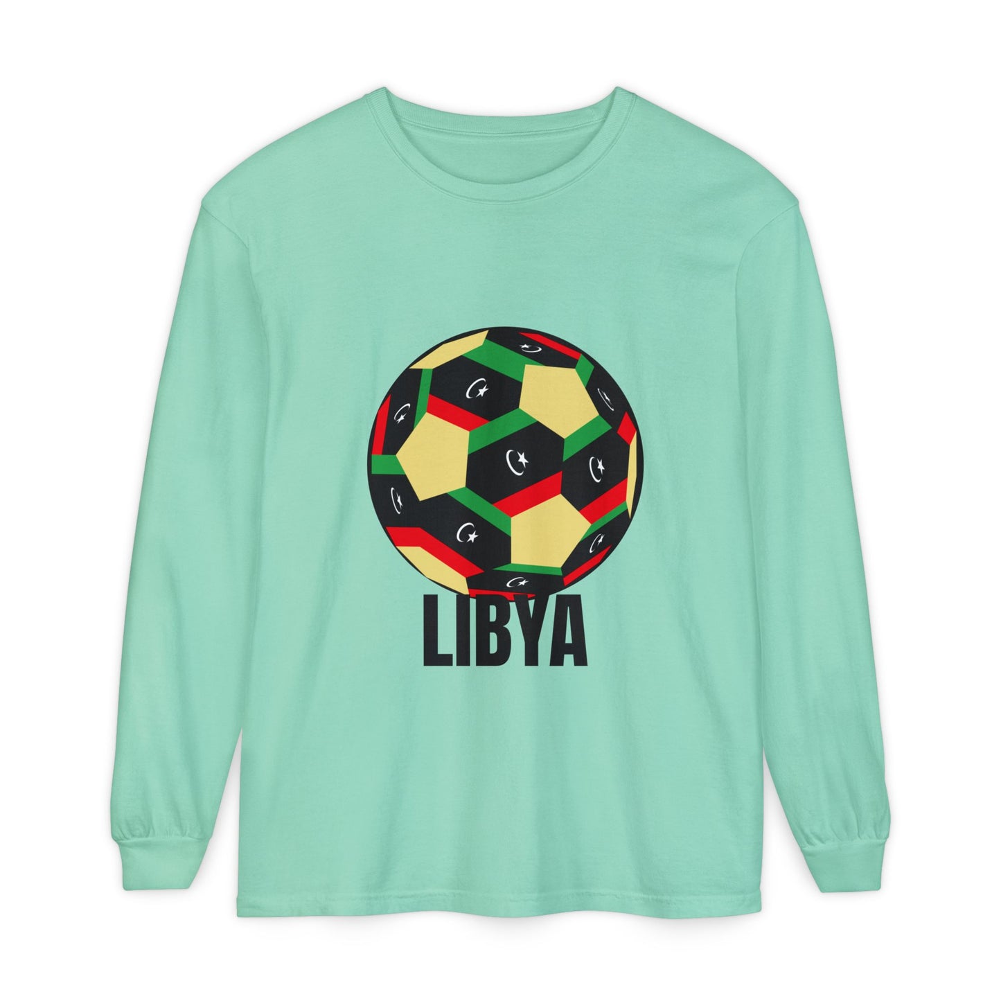 Libya Fan Specialty Soccer Ball Design T Shirt Long Sleeve Tee