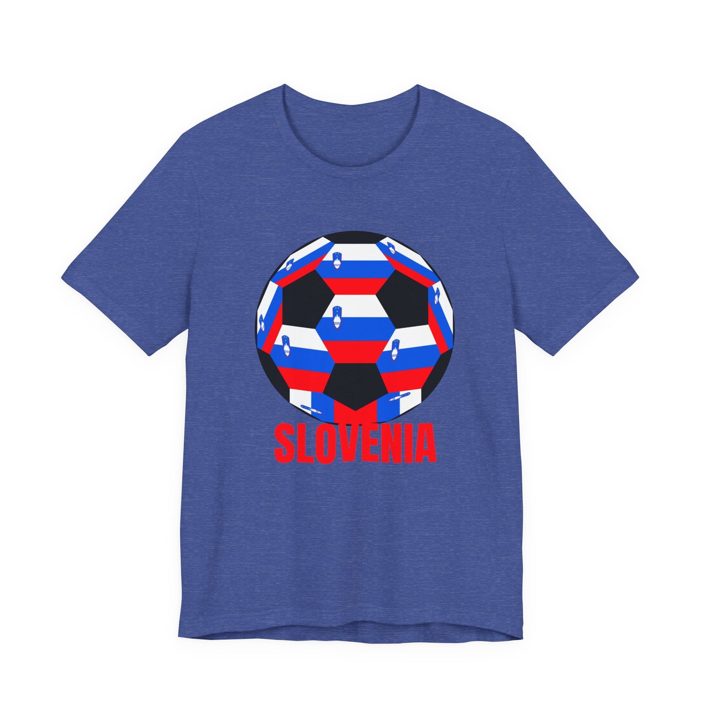 Slovenia Fan Specialty Soccer Ball Design T Shirt Red Text