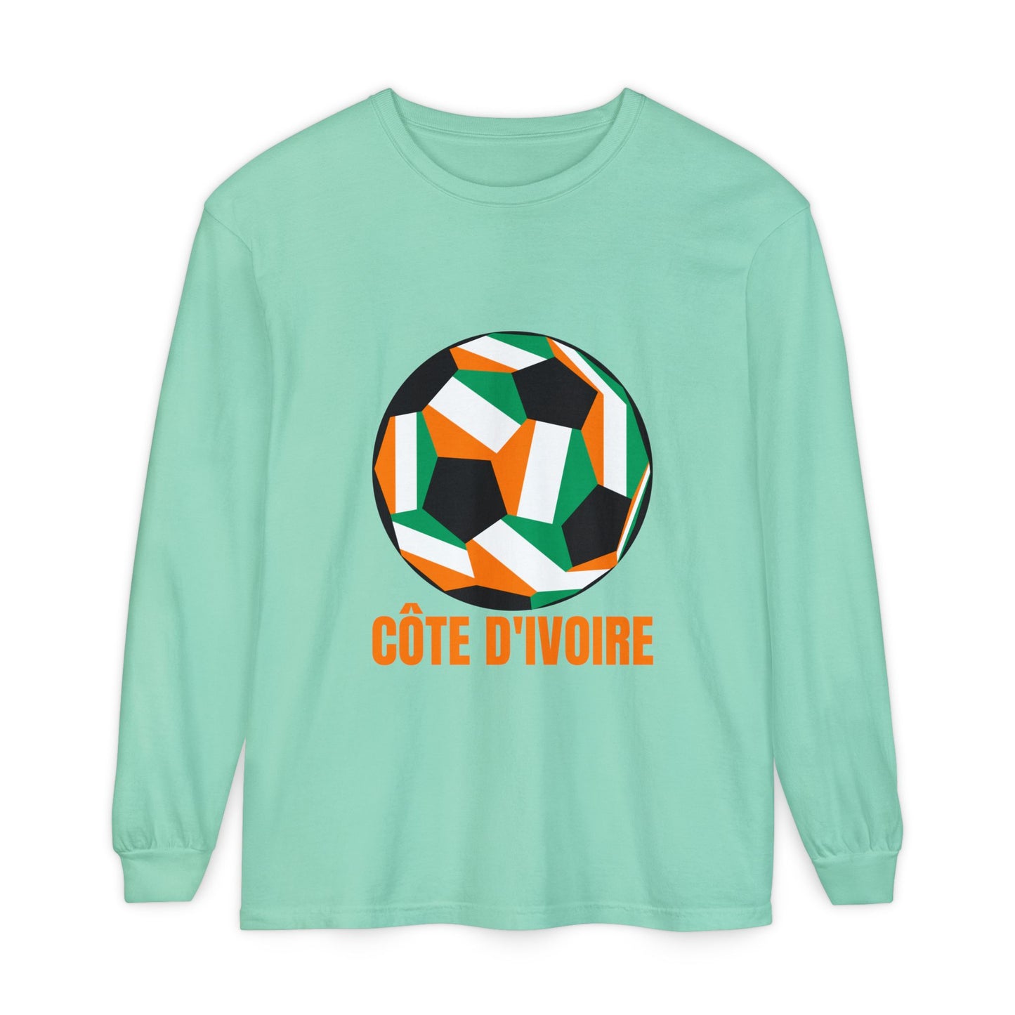 Cote D Ivoire Fan Specialty Soccer Ball Design Long Sleeve Tee