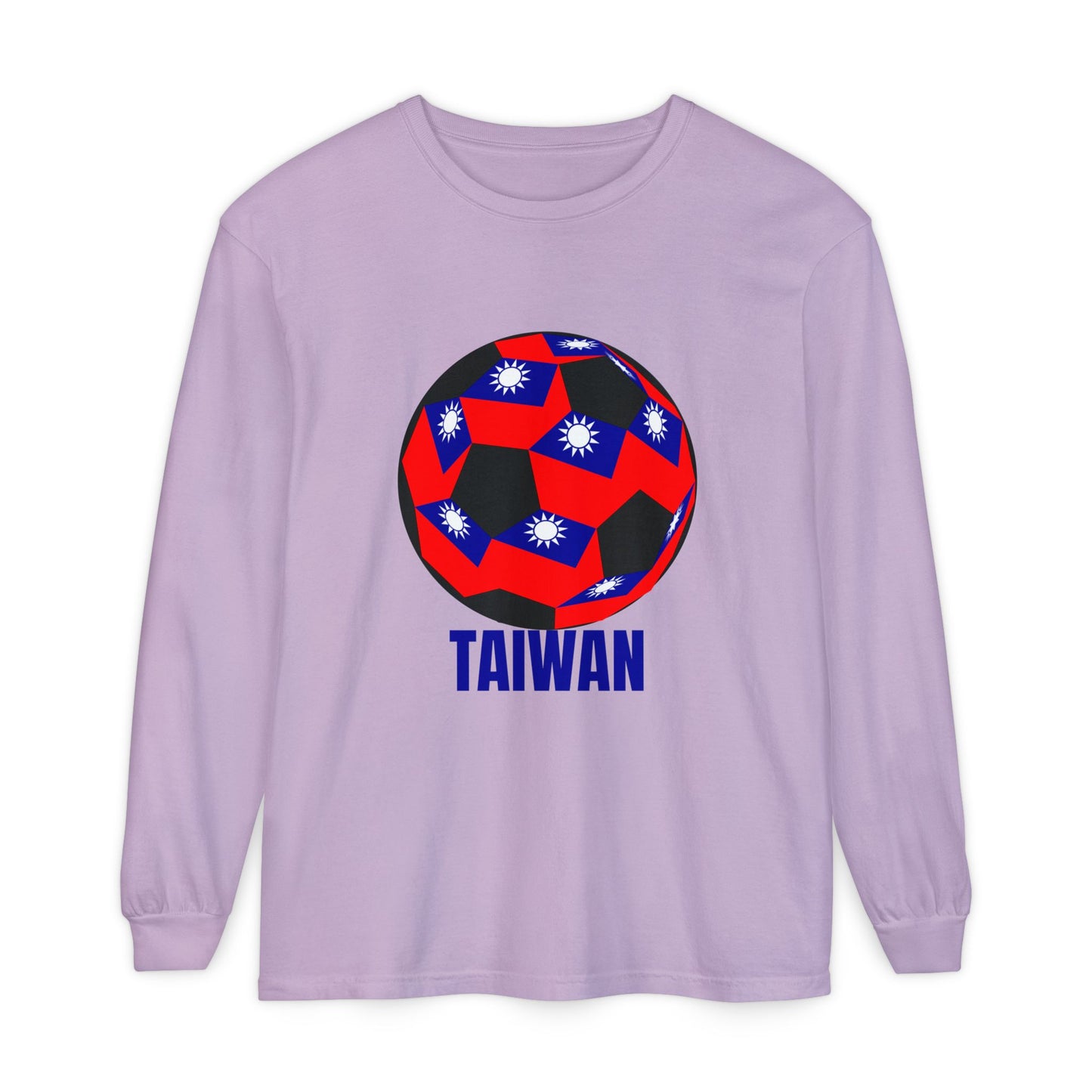 Taiwan Flag Design Soccer Ball Long Sleeve Tee Blue Text