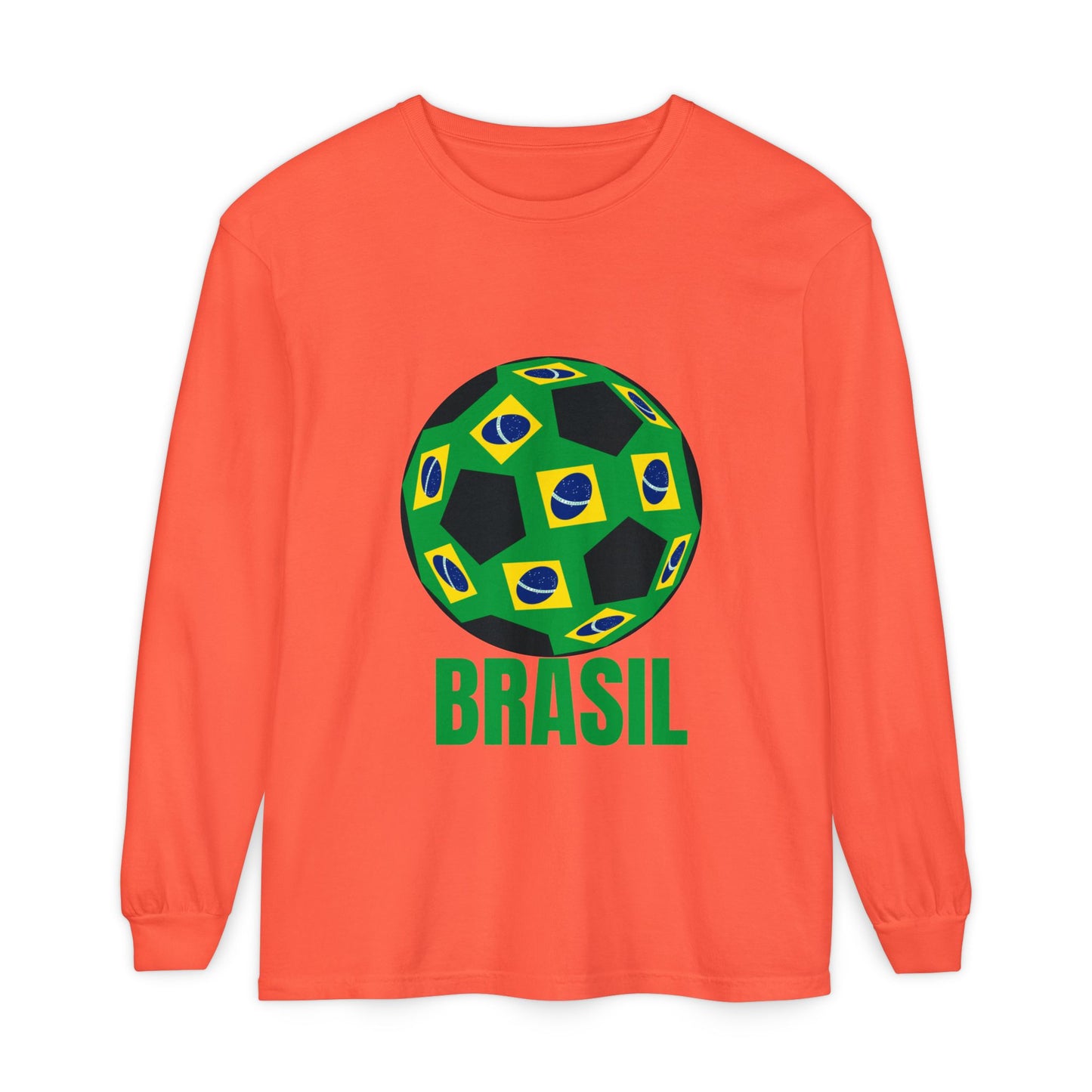 Brasil Fan Specialty Soccer Ball Design Long Sleeve T Shirt