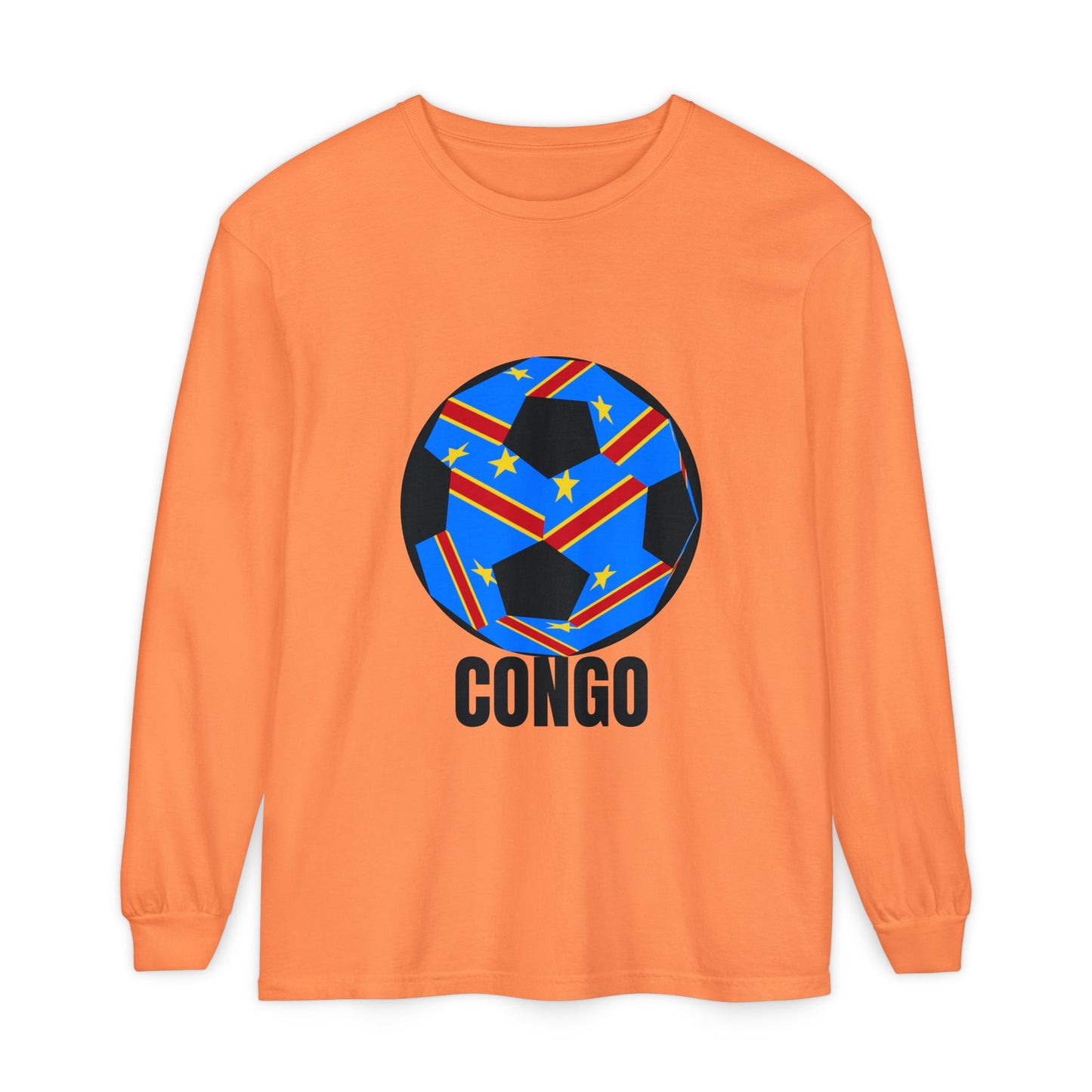 Congo Fan Specialty Soccer Ball Design T Shirt Long Sleeve T-Shirt Black Text