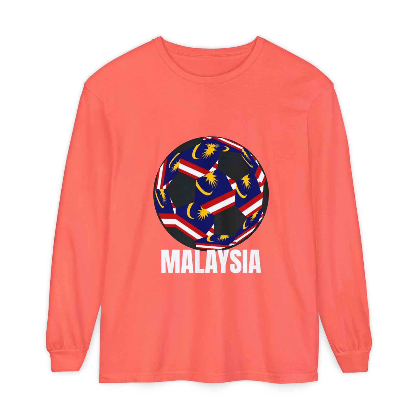 Malaysia Fan Specialty Soccer Ball Design Long Sleeve Tee