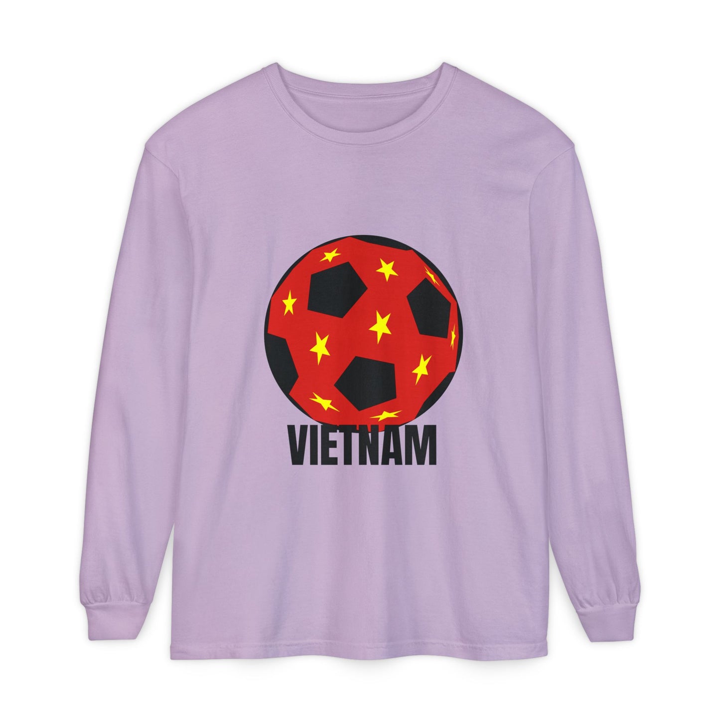 Vietnam Fan Specialty Soccer Ball Design Long Sleeve Shirt  Black Text