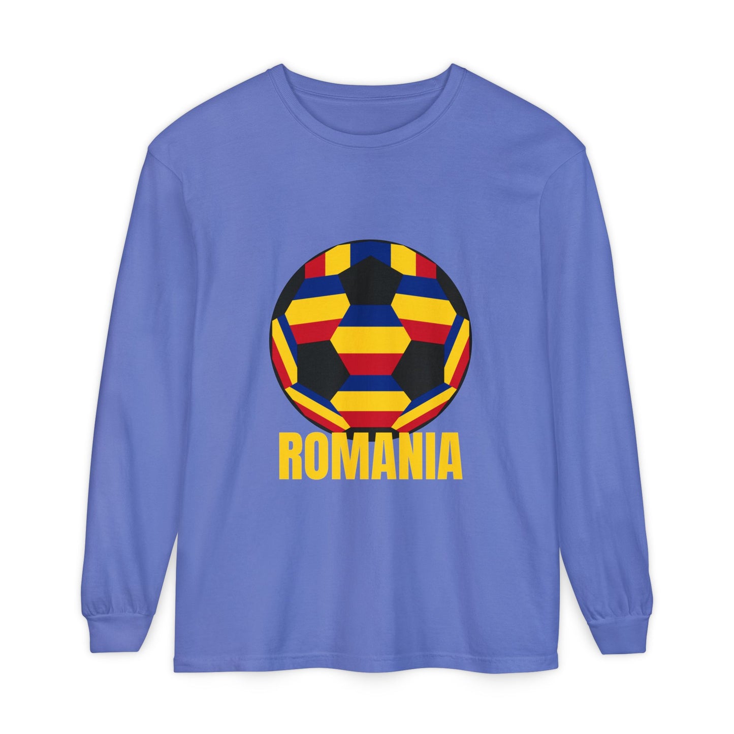 Romania Fan Specialty Soccer Ball Design Long Sleeve Tee