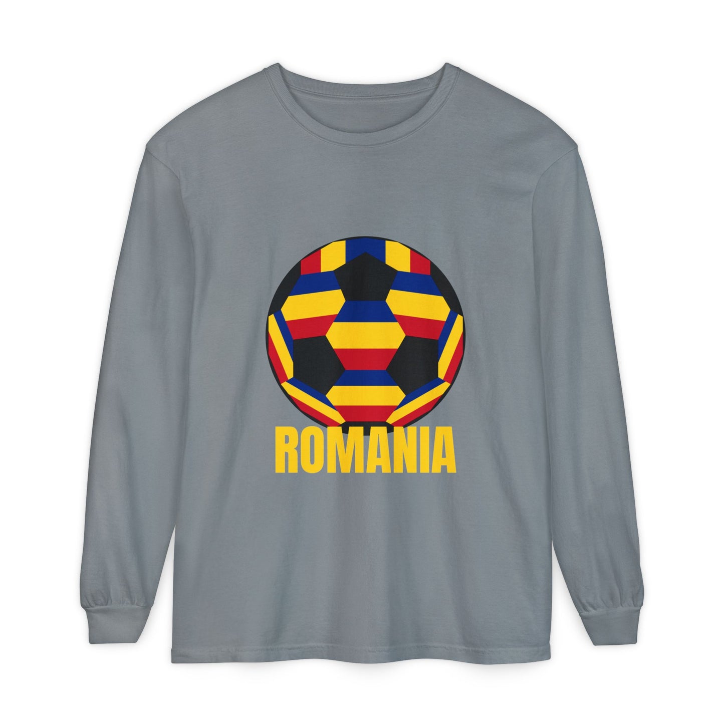 Romania Fan Specialty Soccer Ball Design Long Sleeve Tee