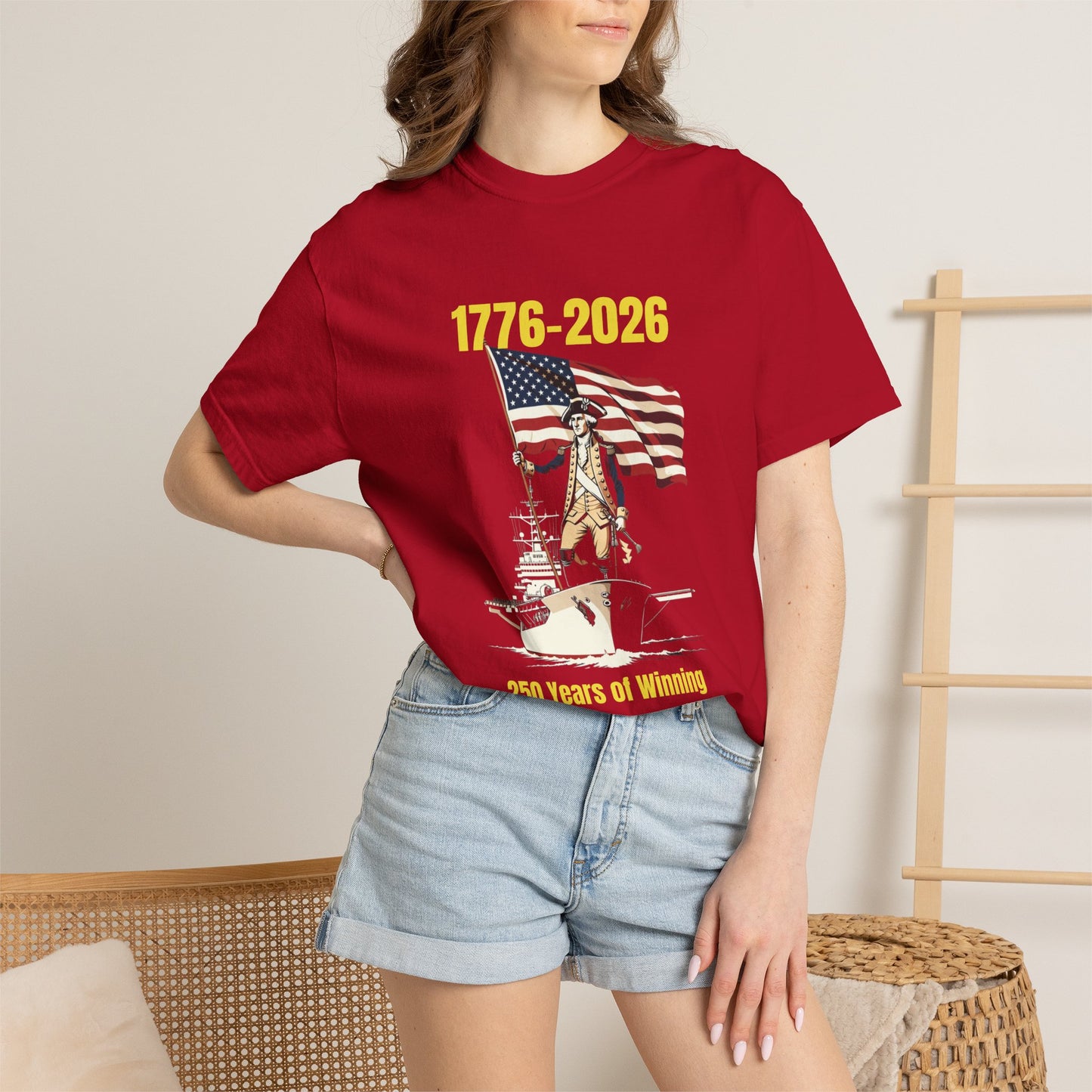 George Washington on an Aircraft Carrier with an American Flag T-shirt | 250 Years of Winning
