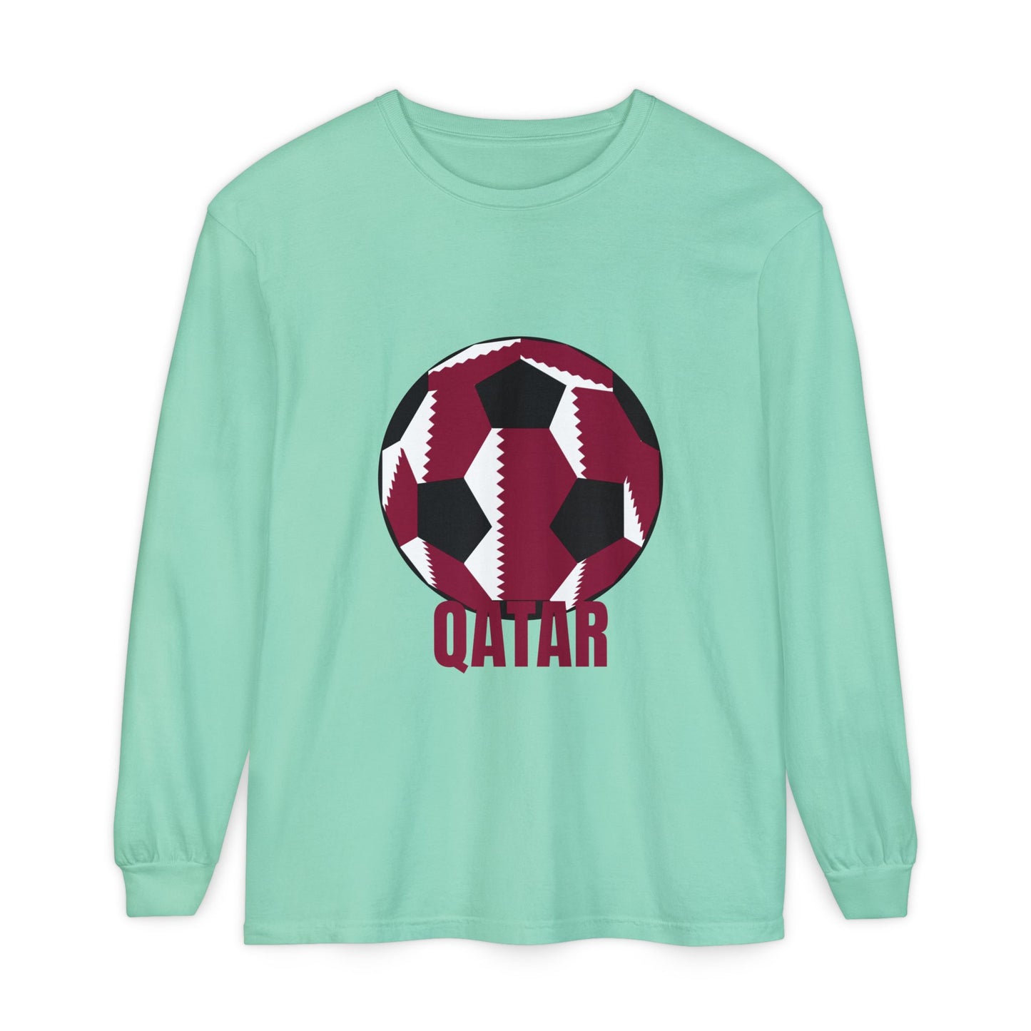 Qatar Fan Specialty Soccer Ball Design Long Sleeve Tee