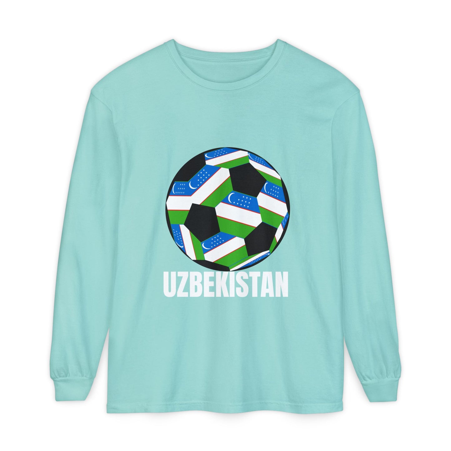 Uzbekistan Fan Specialty Soccer Ball Design Long Sleeve Shirt