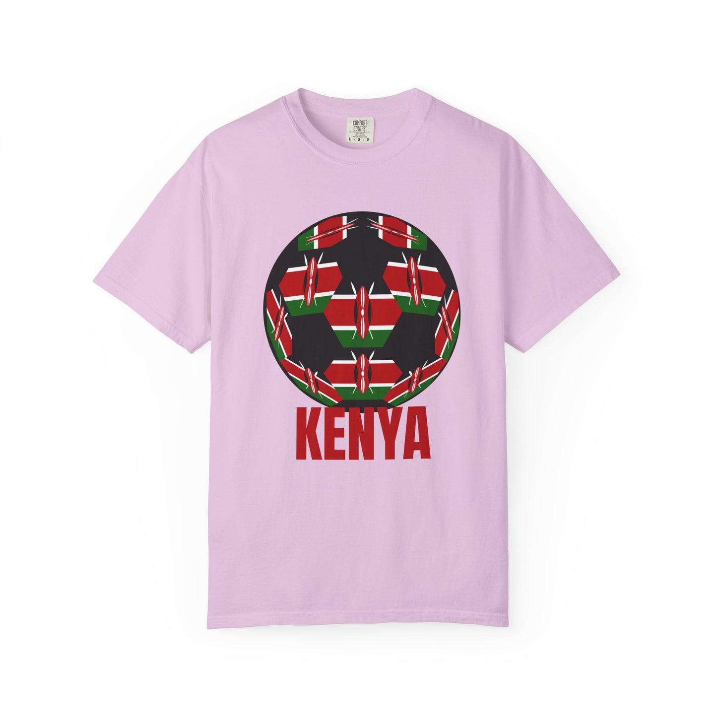 Kenya Fan Specialty Soccer Ball Design T Shirt Red Text