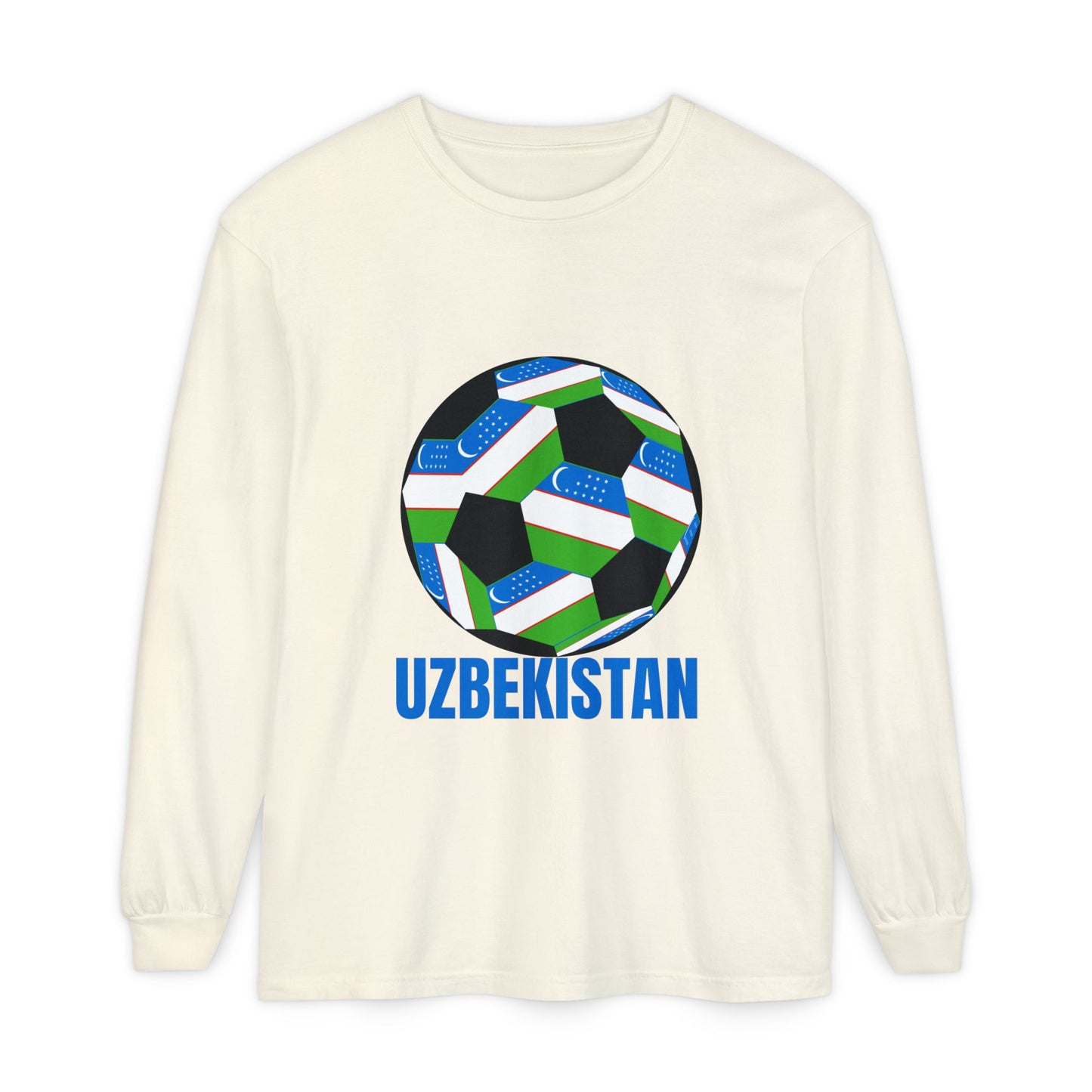 Uzbekistan Fan Specialty Soccer Ball Design Long Sleeve Shirt