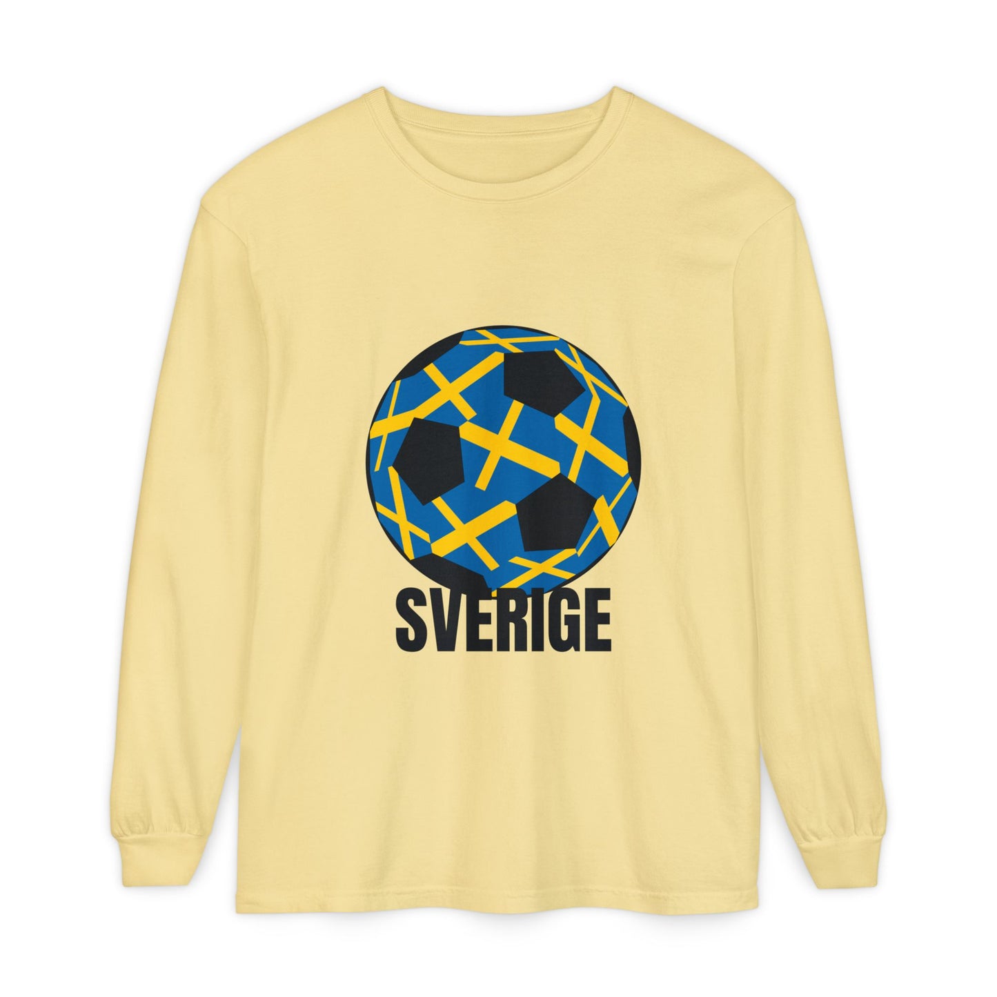 Sverige Fan Specialty Soccer Ball Design  Long Sleeve T‑Shirt Black Text