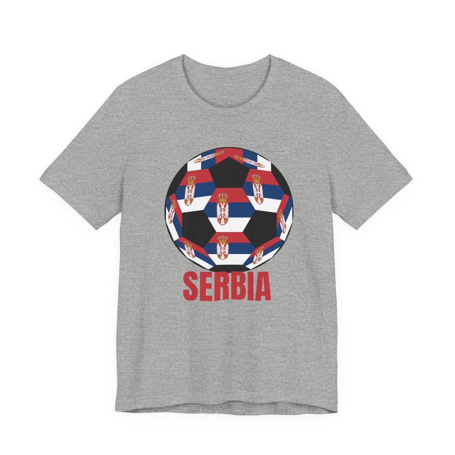 Serbia Fan Specialty Soccer Ball Design T Shirt Red Text