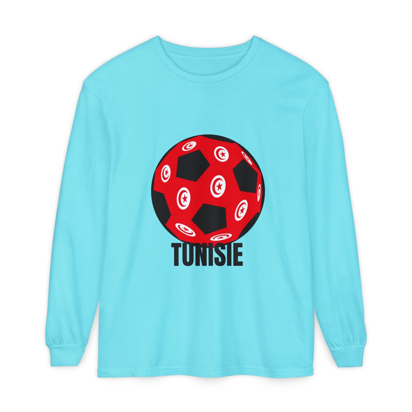 Tunisie Fan Specialty Soccer Ball Design Long Sleeve Tee Black Text