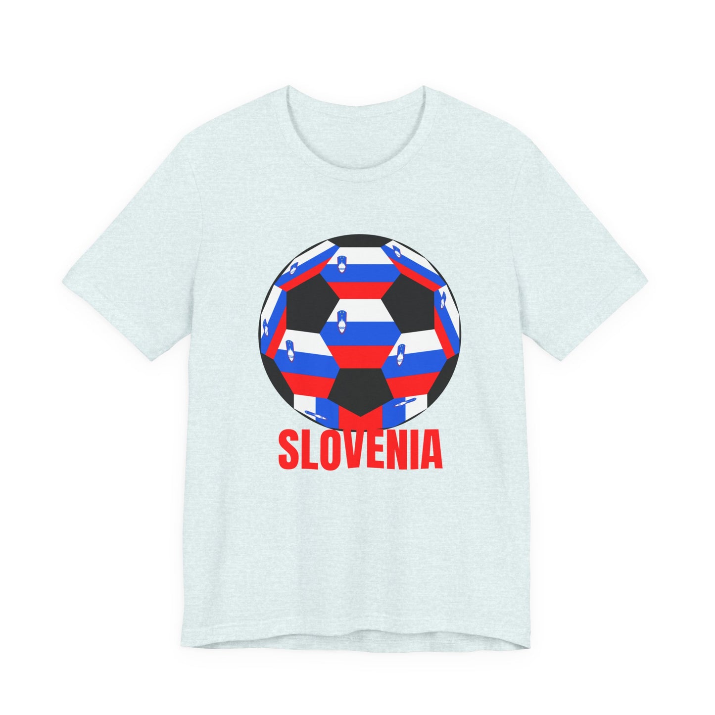 Slovenia Fan Specialty Soccer Ball Design T Shirt Red Text