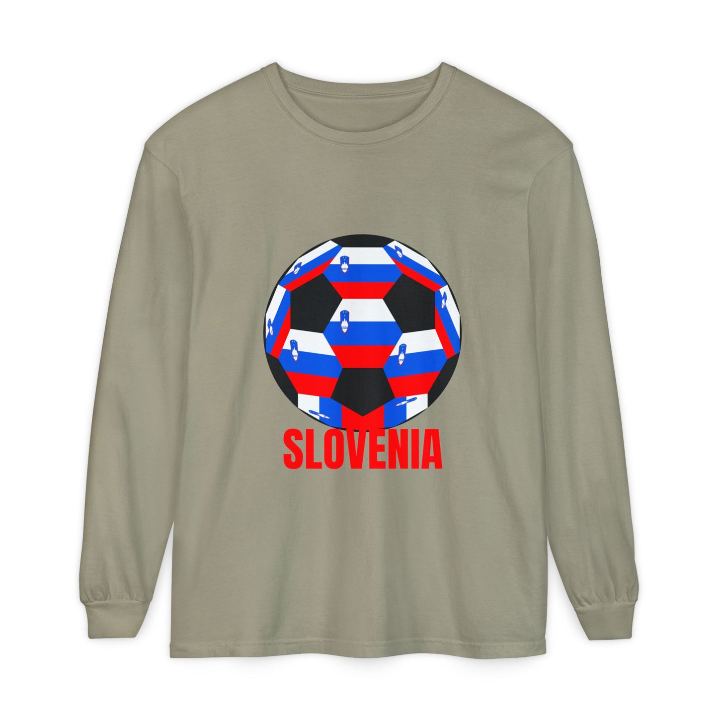 Slovenia Fan Specialty Soccer Ball Design Long Sleeve Shirt Red Text