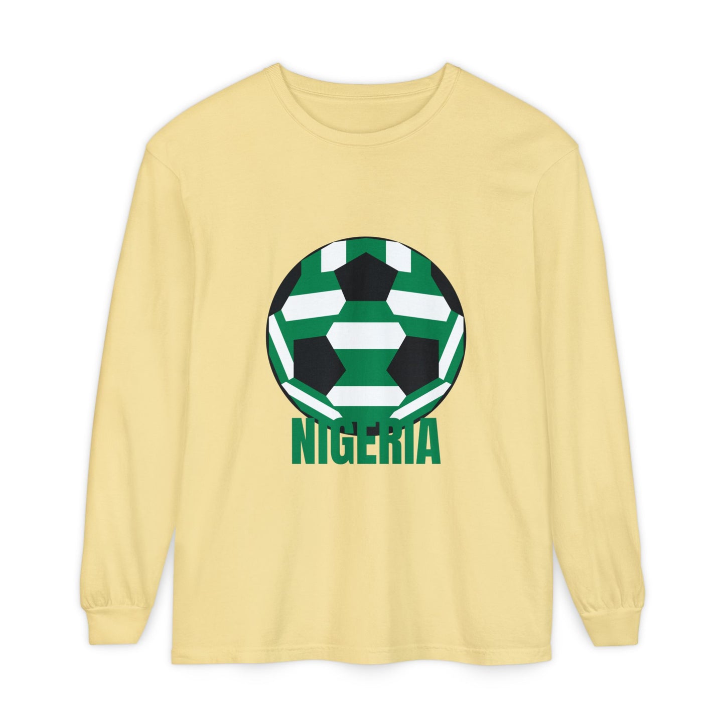 Nigeria Fan Specialty Soccer Ball Design Long Sleeve Tee