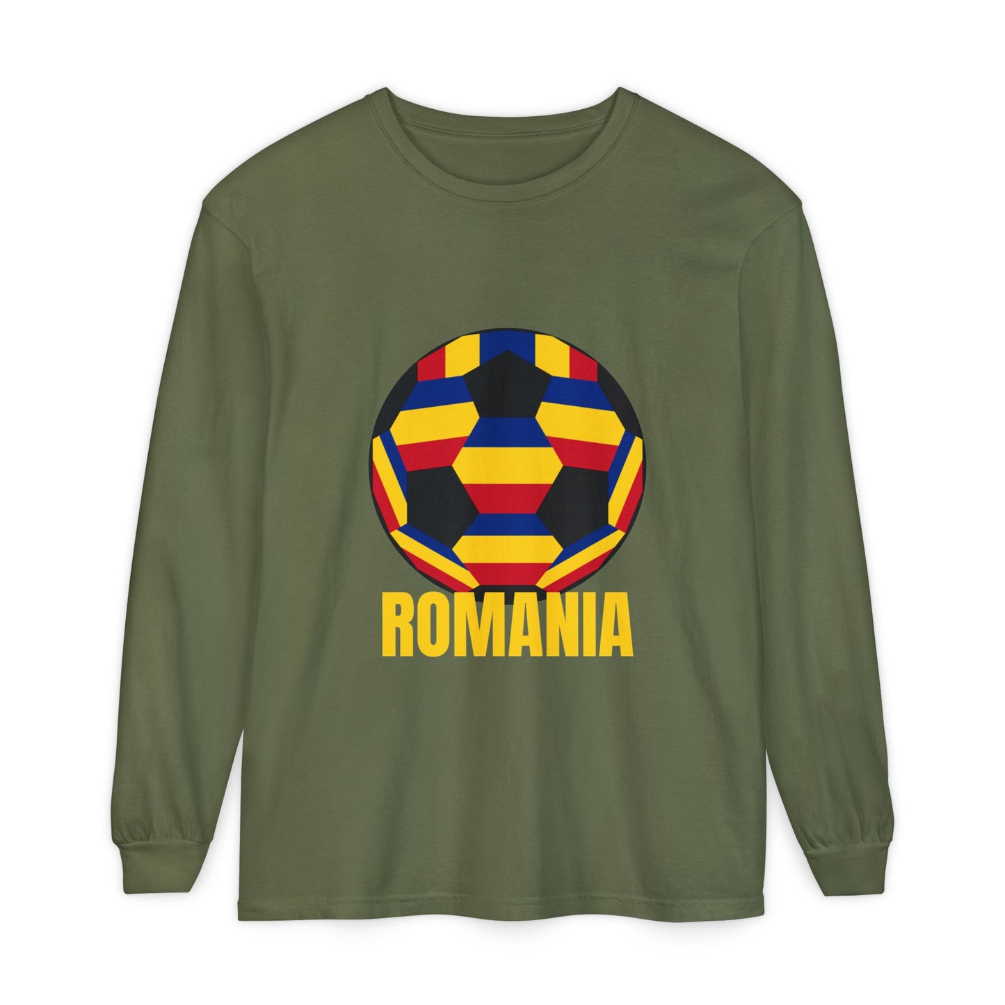 Romania Fan Specialty Soccer Ball Design Long Sleeve Tee