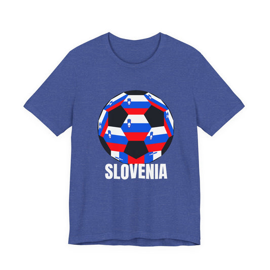 Slovenia Fan Specialty Soccer Ball Design T Shirt White Text