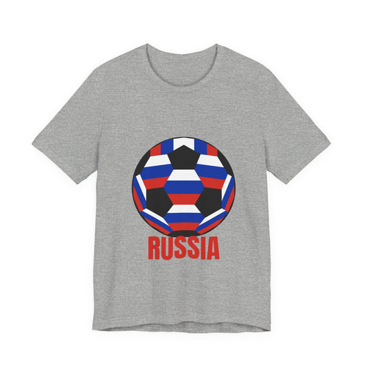 Russia Fan Specialty Soccer Ball Design T Shirt Red Text