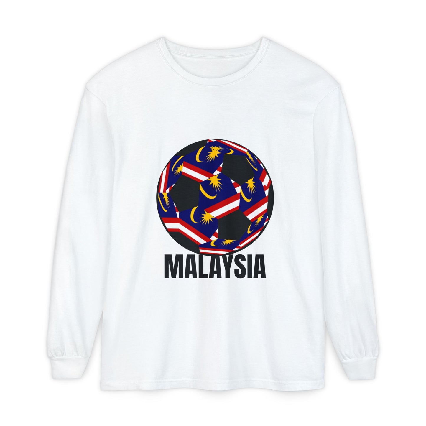 Malaysia Fan Specialty Soccer Ball Design T Shirt Long Sleeve Tee