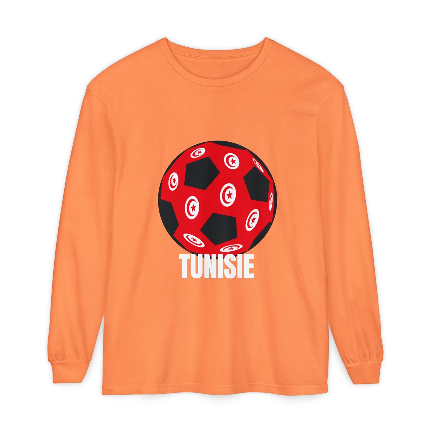 Tunisie Fan Specialty Soccer Ball Design Long Sleeve Tee White Text