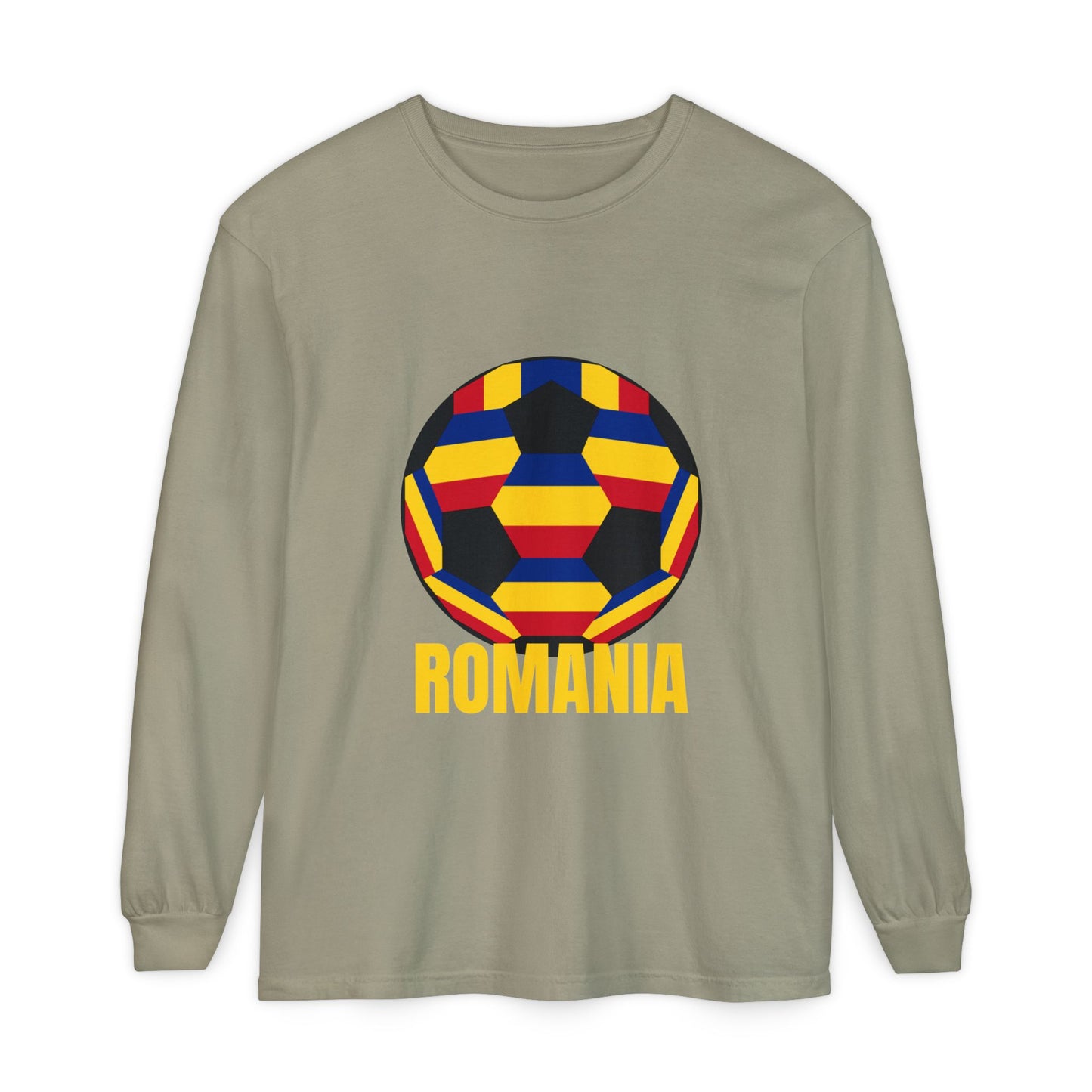 Romania Fan Specialty Soccer Ball Design Long Sleeve Tee