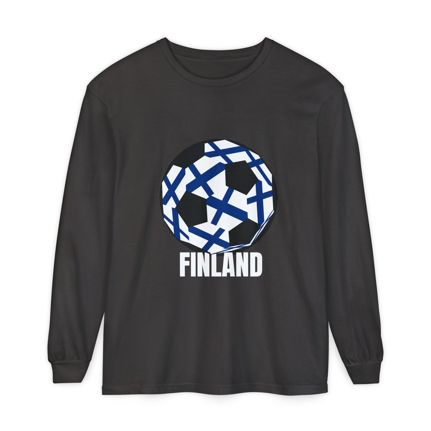 Finland Fan Specialty Soccer Ball Design Long Sleeve Tee