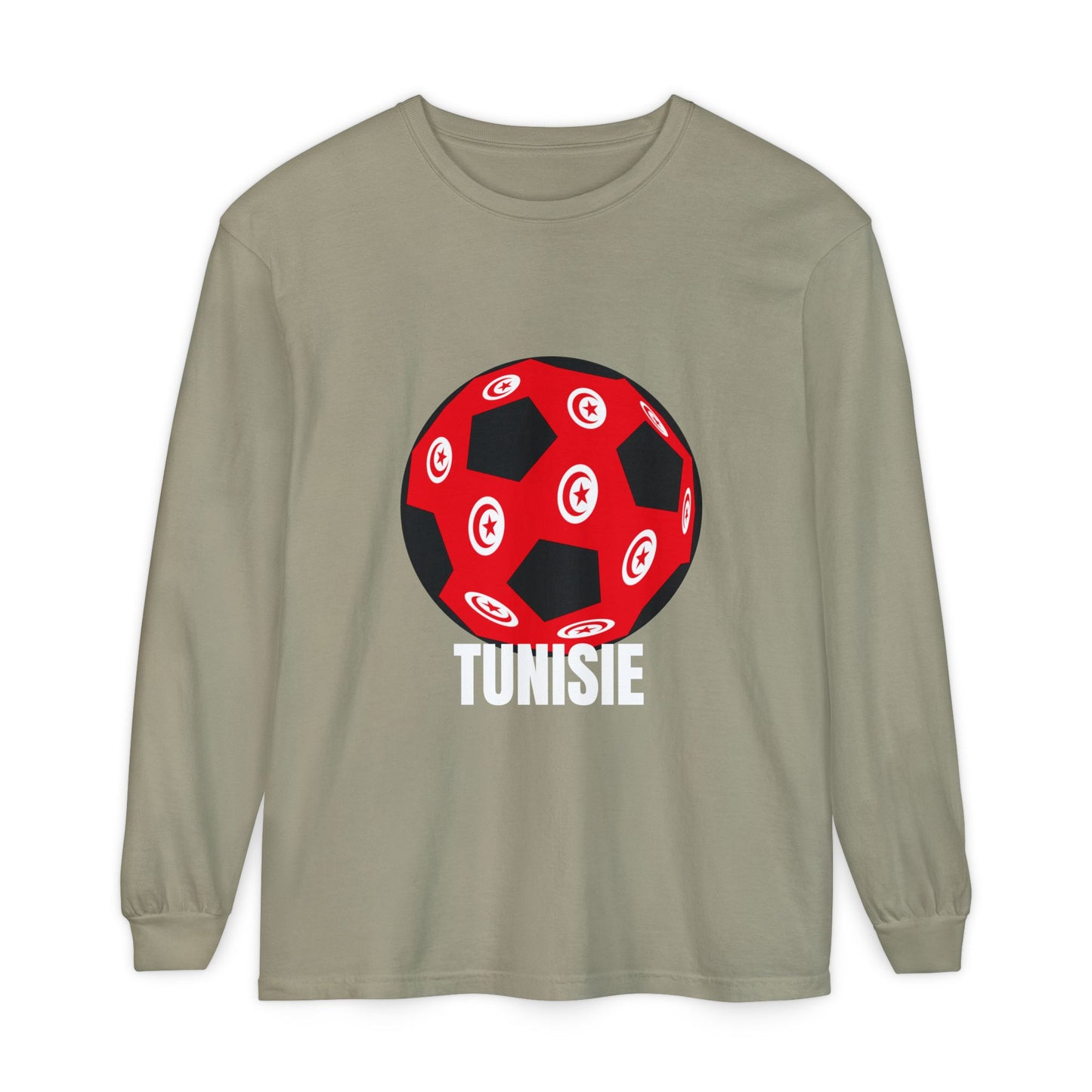 Tunisie Fan Specialty Soccer Ball Design Long Sleeve Tee White Text