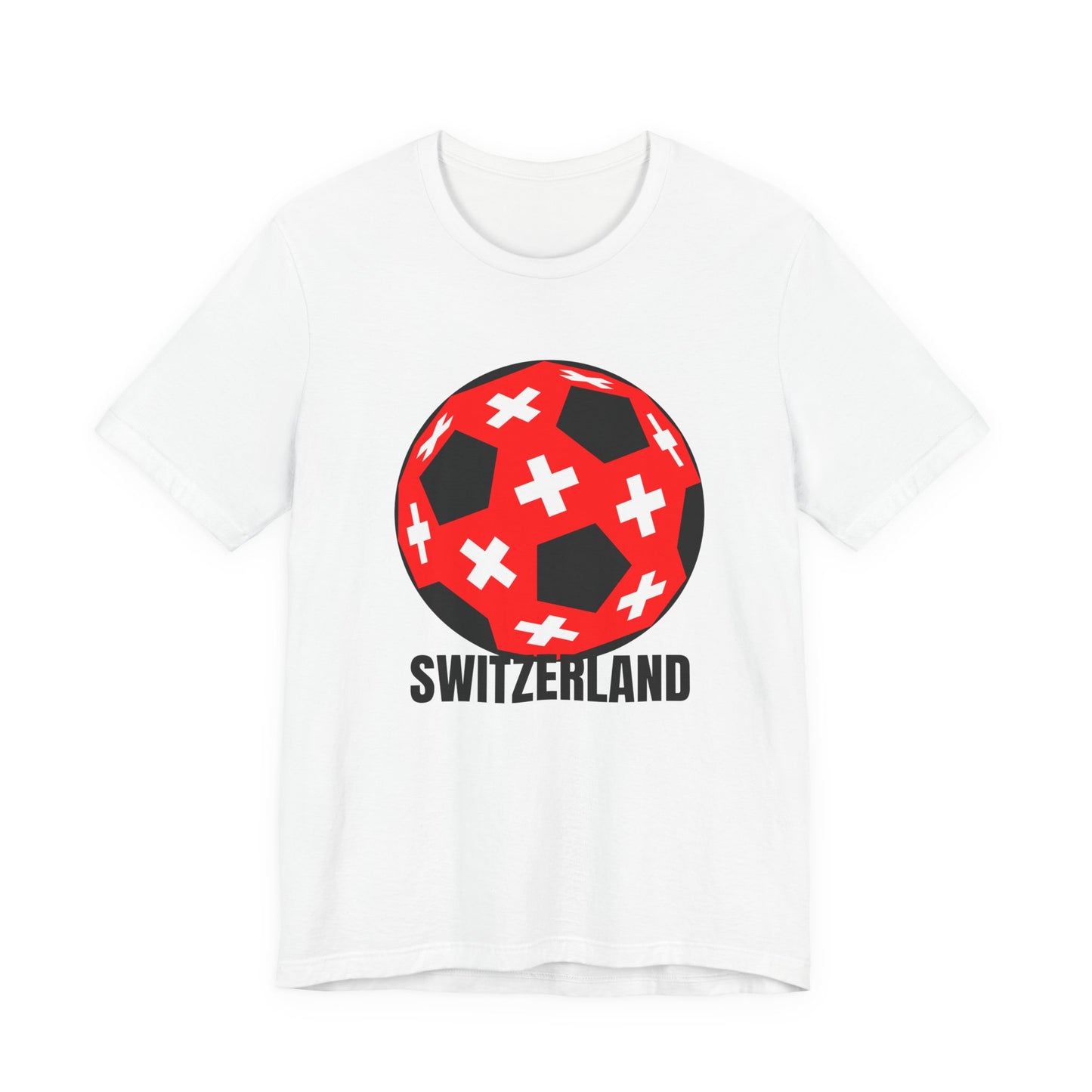 Switzerland Fan Specialty Soccer Ball Design T Shirt Black Text