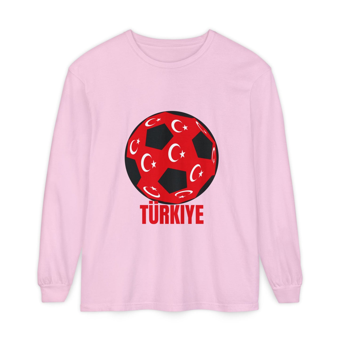 Türkiye Fan Specialty Soccer Ball Design T Shirt Long Sleeve T-Shirt Red Text