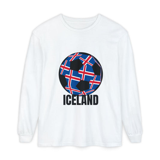 Iceland Fan Specialty Soccer Ball Design Long Sleeve Tee
