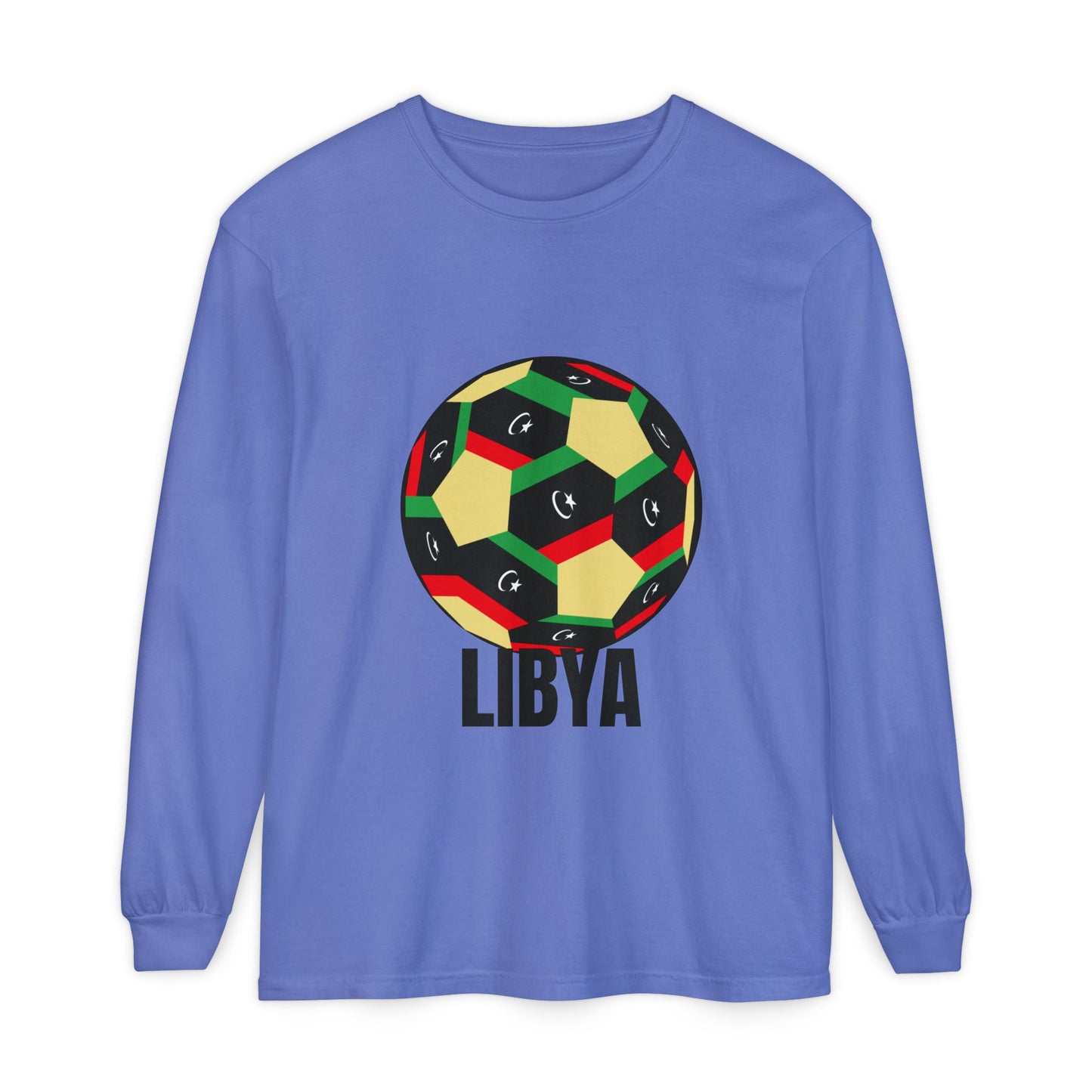 Libya Fan Specialty Soccer Ball Design T Shirt Long Sleeve Tee
