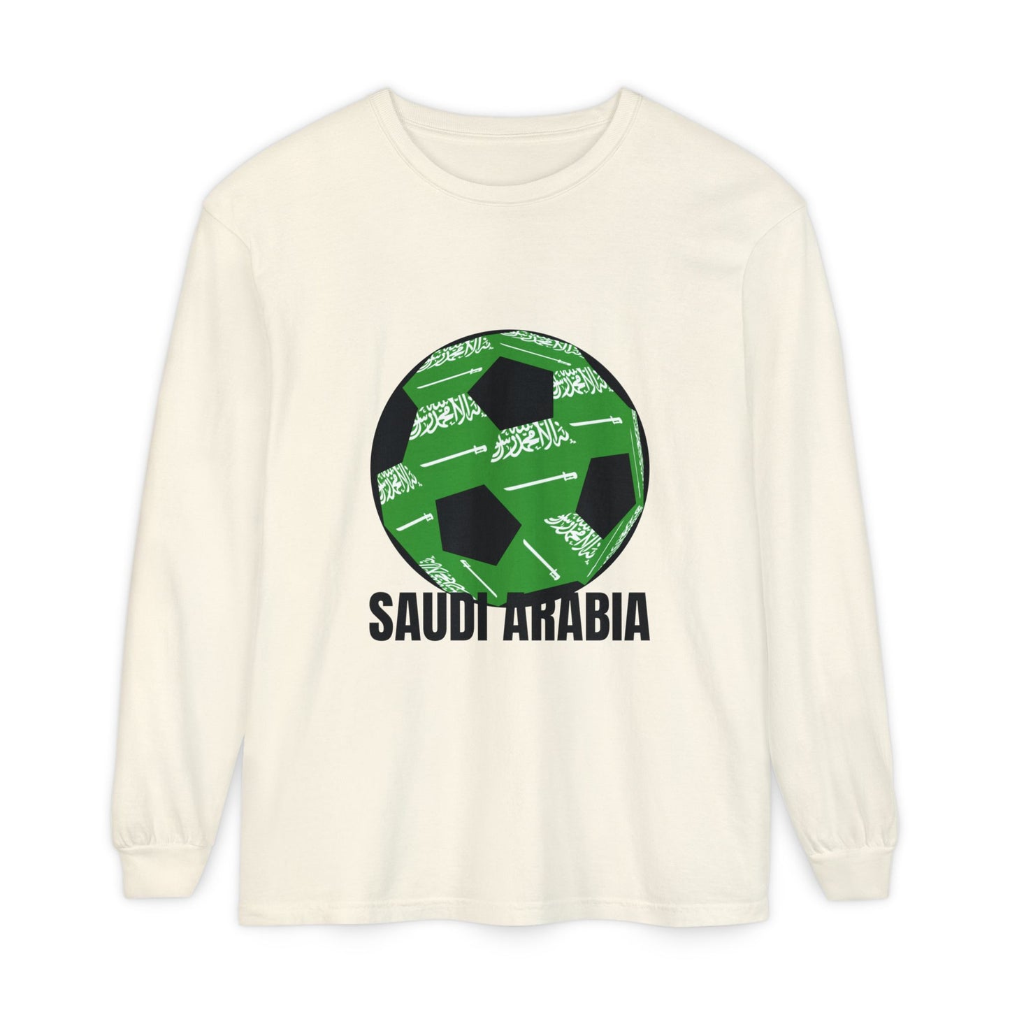 Saudi Arabia Fan Specialty Soccer Ball Design  Long Sleeve Shirt Black Text