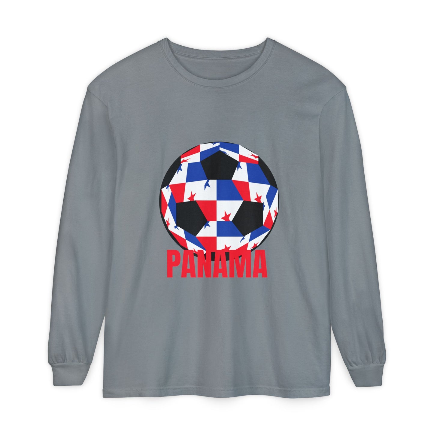 Panama Fan Specialty Soccer Ball Design T ShirtLong Sleeve Tee Red Text