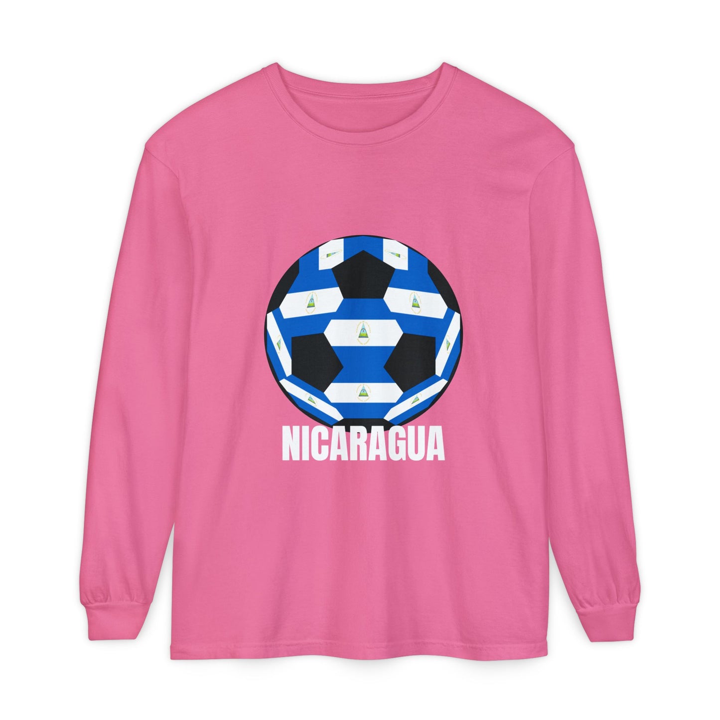 Nicaragua Fan Specialty Soccer Ball Design Long Sleeve Tee